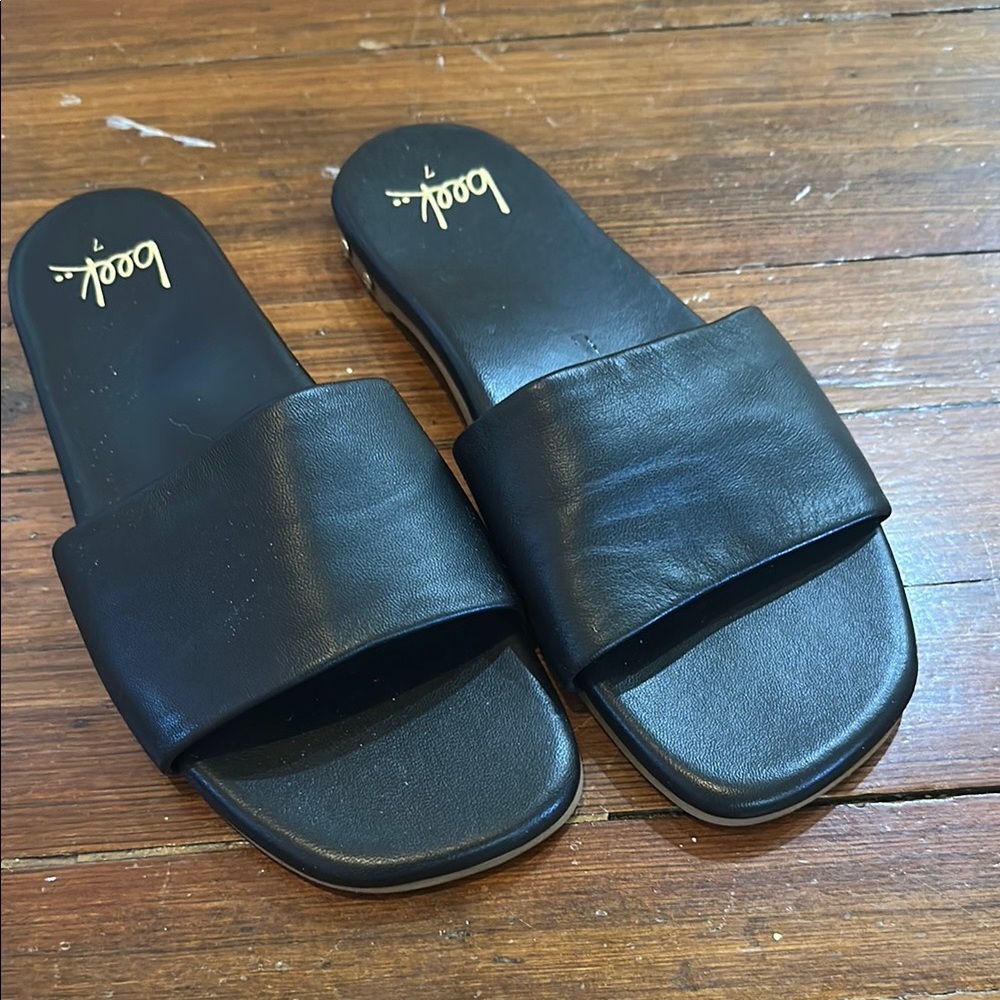 Beek black Leather Slide Sandals 7